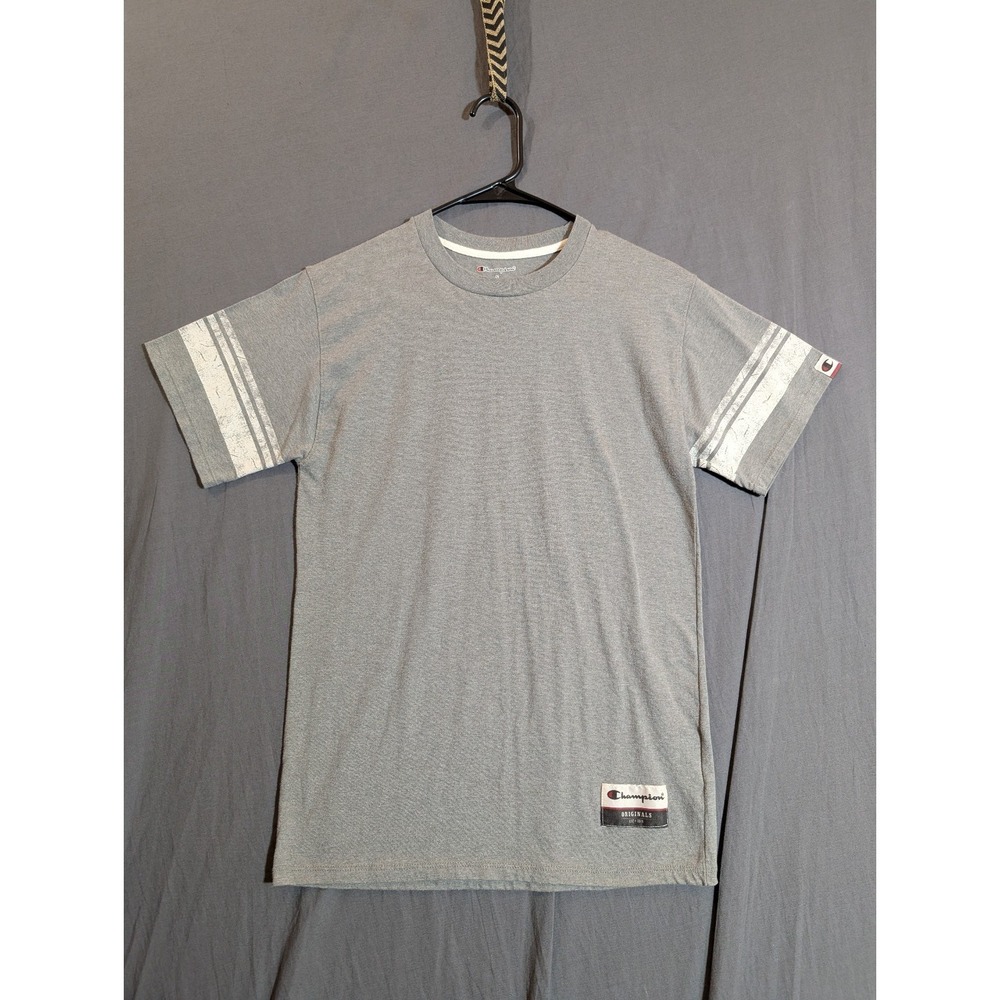 Champion Shirt Mens Small S‎ Gray White T Shirt Logo Streetwear Casual